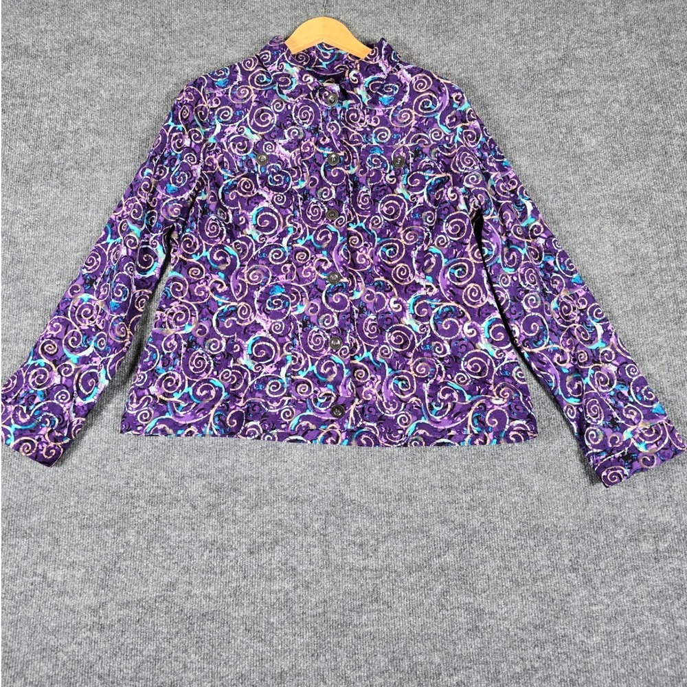 Christopher & Banks Women's Purple Swirl Print Button Front Jacket Size L